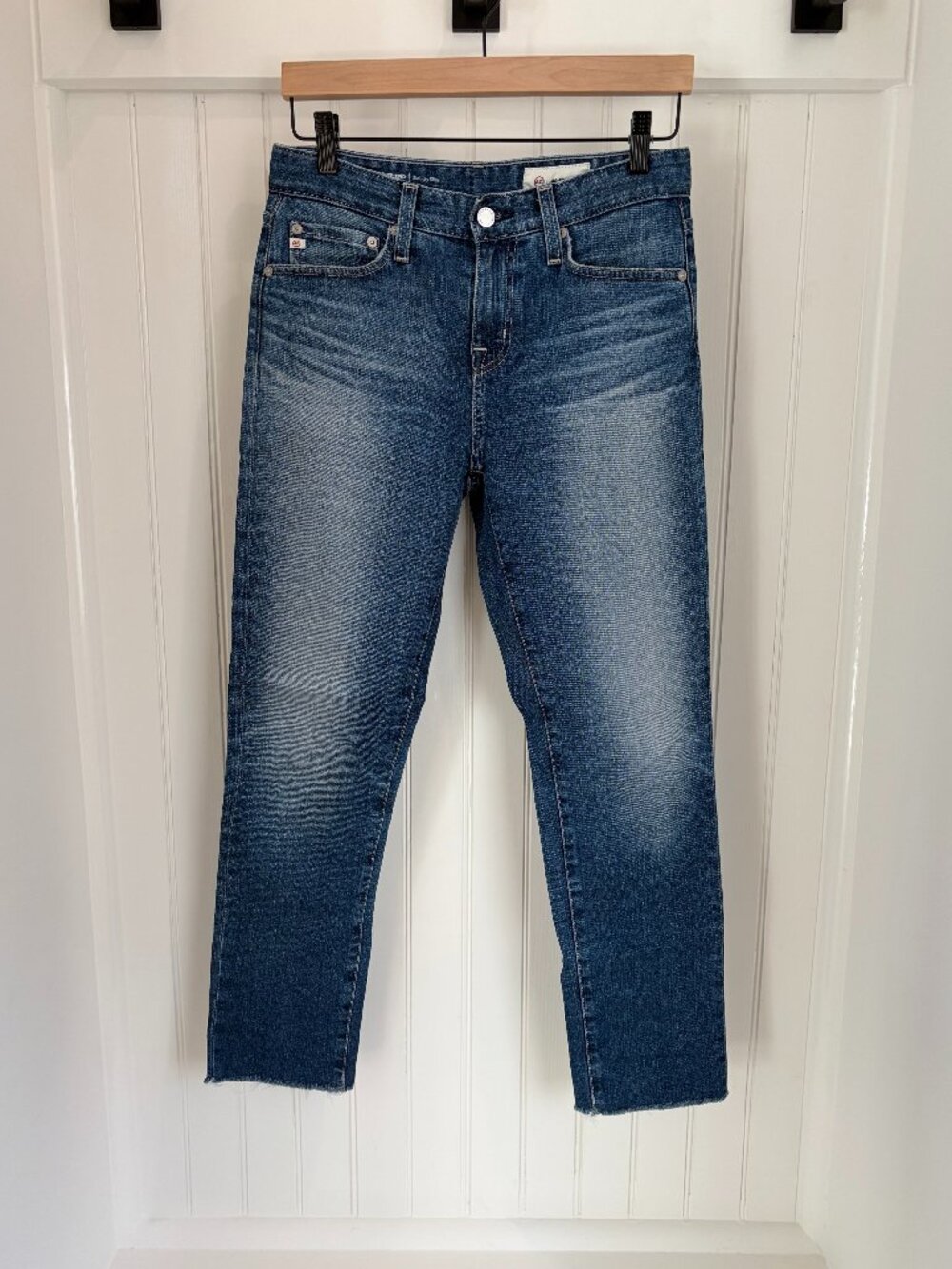 AG Ex-Boyfriend Slouchy Slim Ankle Jeans Raw Hem Mid Rise Blue Size 24R